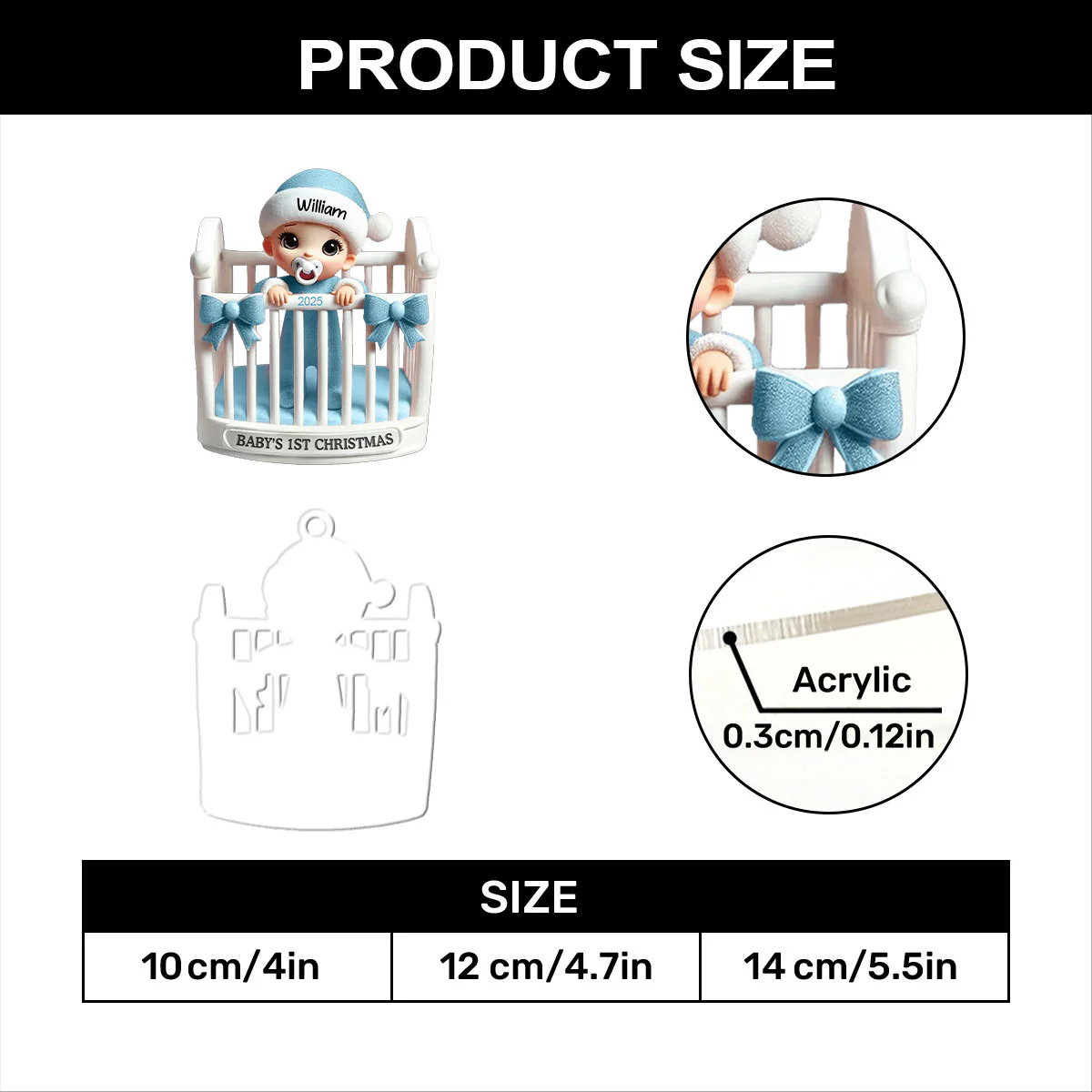 Baby In Crib - Personalized 1-Layer Acrylic Ornament - Image 7