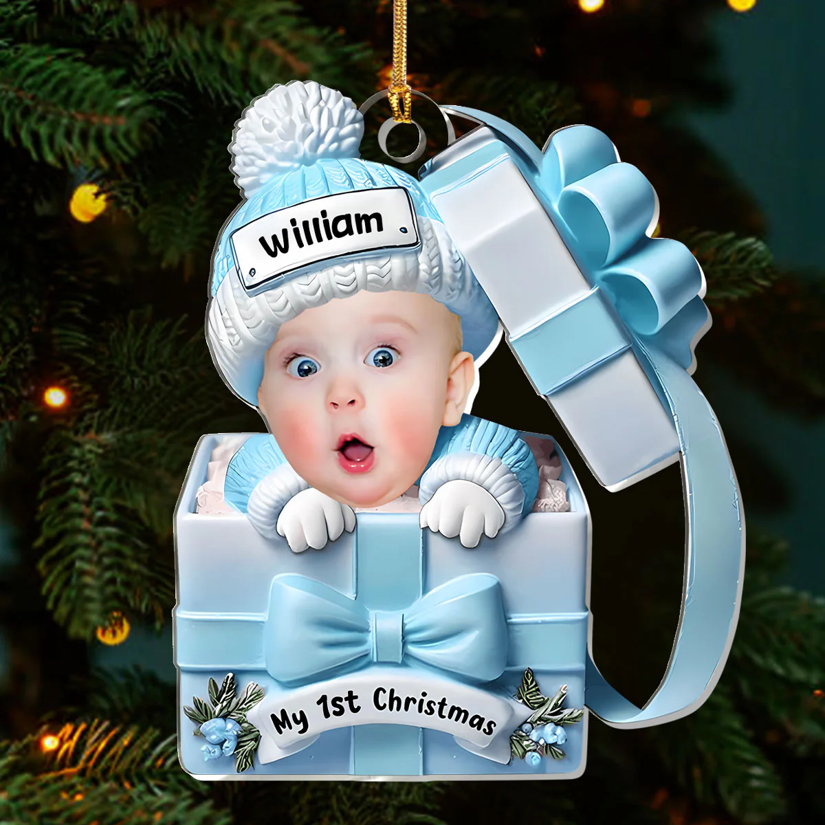 Baby In Present - Personalized 1-Layer Acrylic Ornament - Image 3