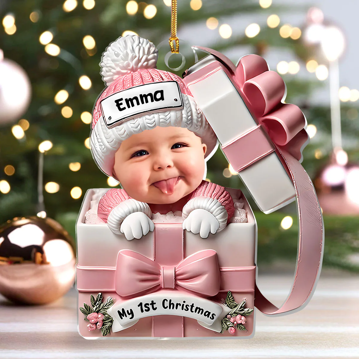 Baby In Present - Personalized 1-Layer Acrylic Ornament - Image 4