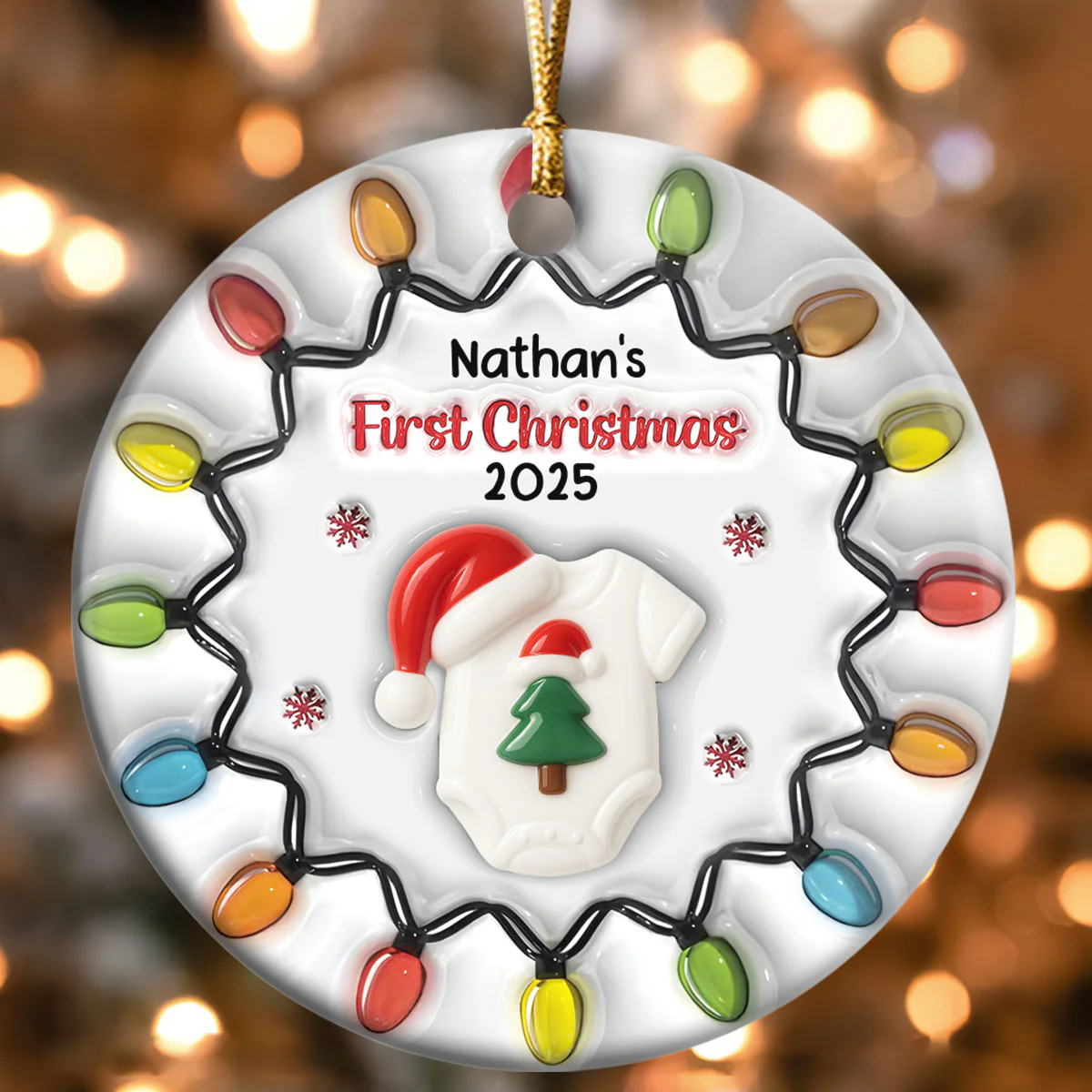 Baby Joy Christmas - Personalized Round Shaped Ceramic Ornament - Image 4