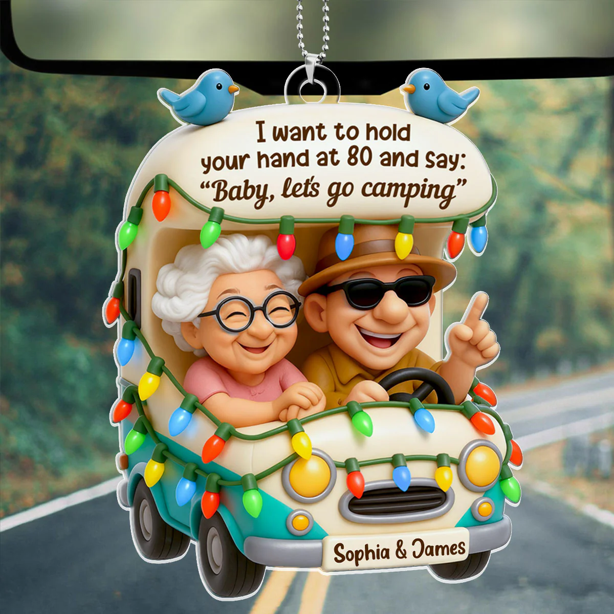 Baby Let's Go Camping Old Couple - Personalized Car Acrylic Hanging Ornament - Image 2