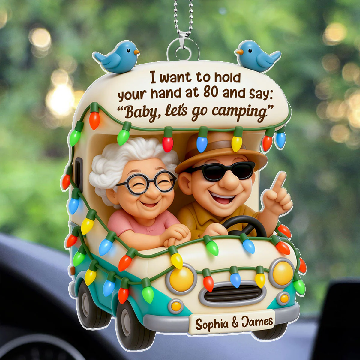Baby Let's Go Camping Old Couple - Personalized Car Acrylic Hanging Ornament - Image 3