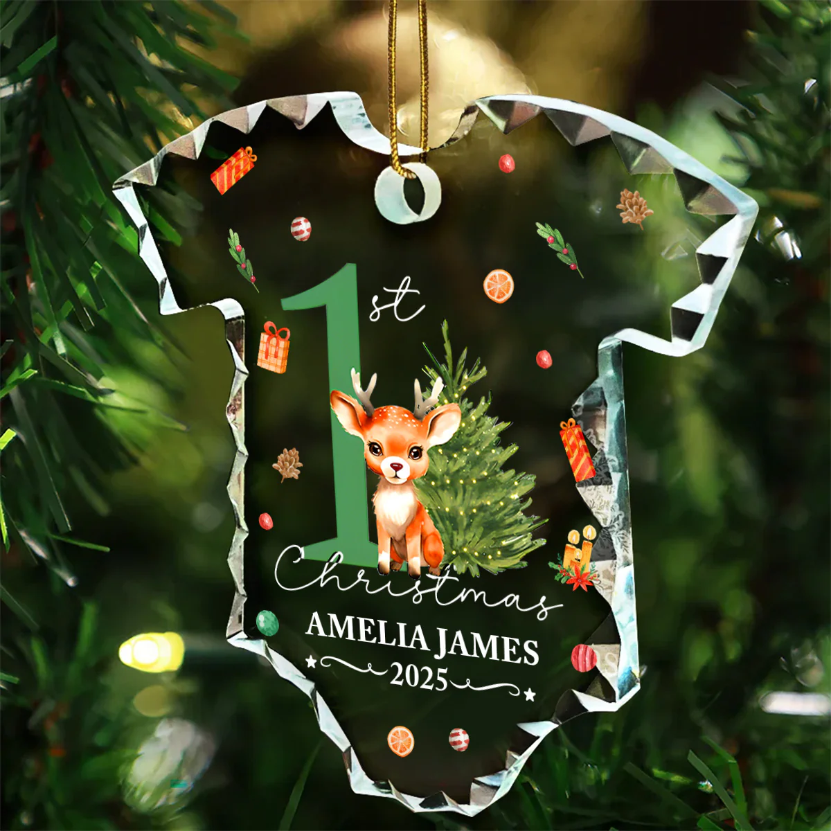 Baby Reindeer First Christmas - Personalized Onesie Shaped Glass Ornament - Image 4