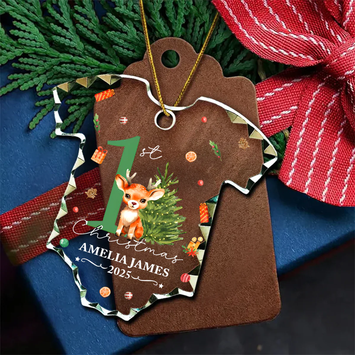 Baby Reindeer First Christmas - Personalized Onesie Shaped Glass Ornament - Image 6