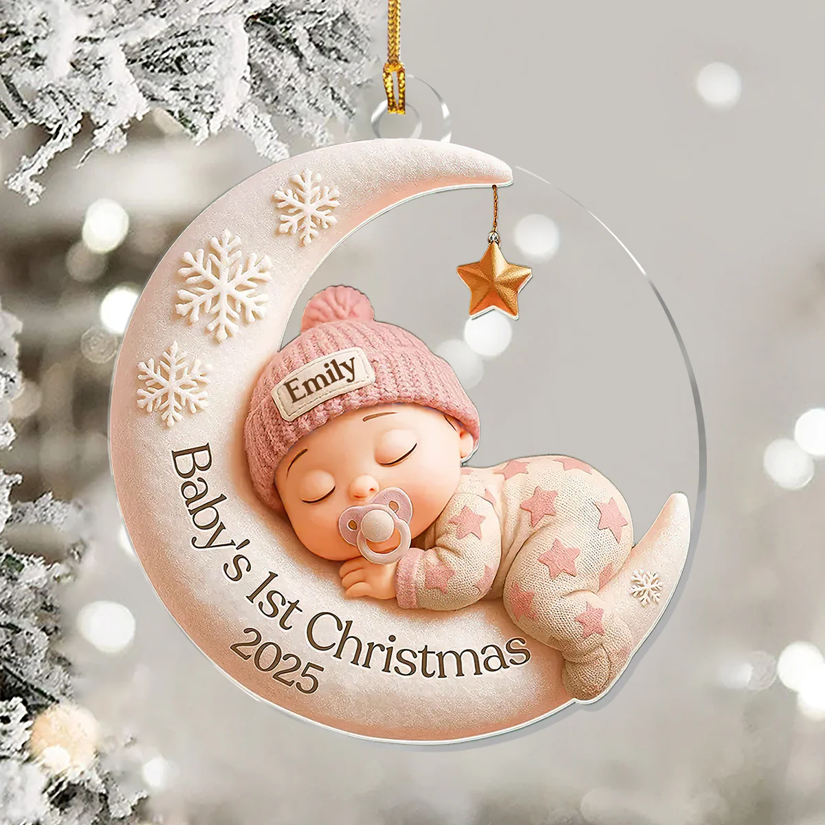 Baby’s 1st Christmas 2025 - Personalized 1-Layer Acrylic Ornament - Image 5