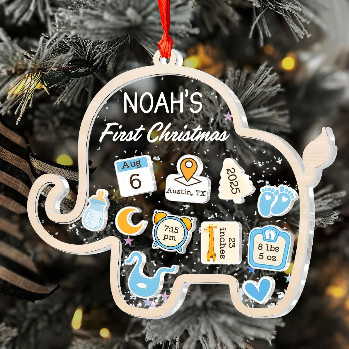 Baby’s First Christmas Elephant Treasure - Personalized 3 Layered Christmas Shaker Ornament - Image 5