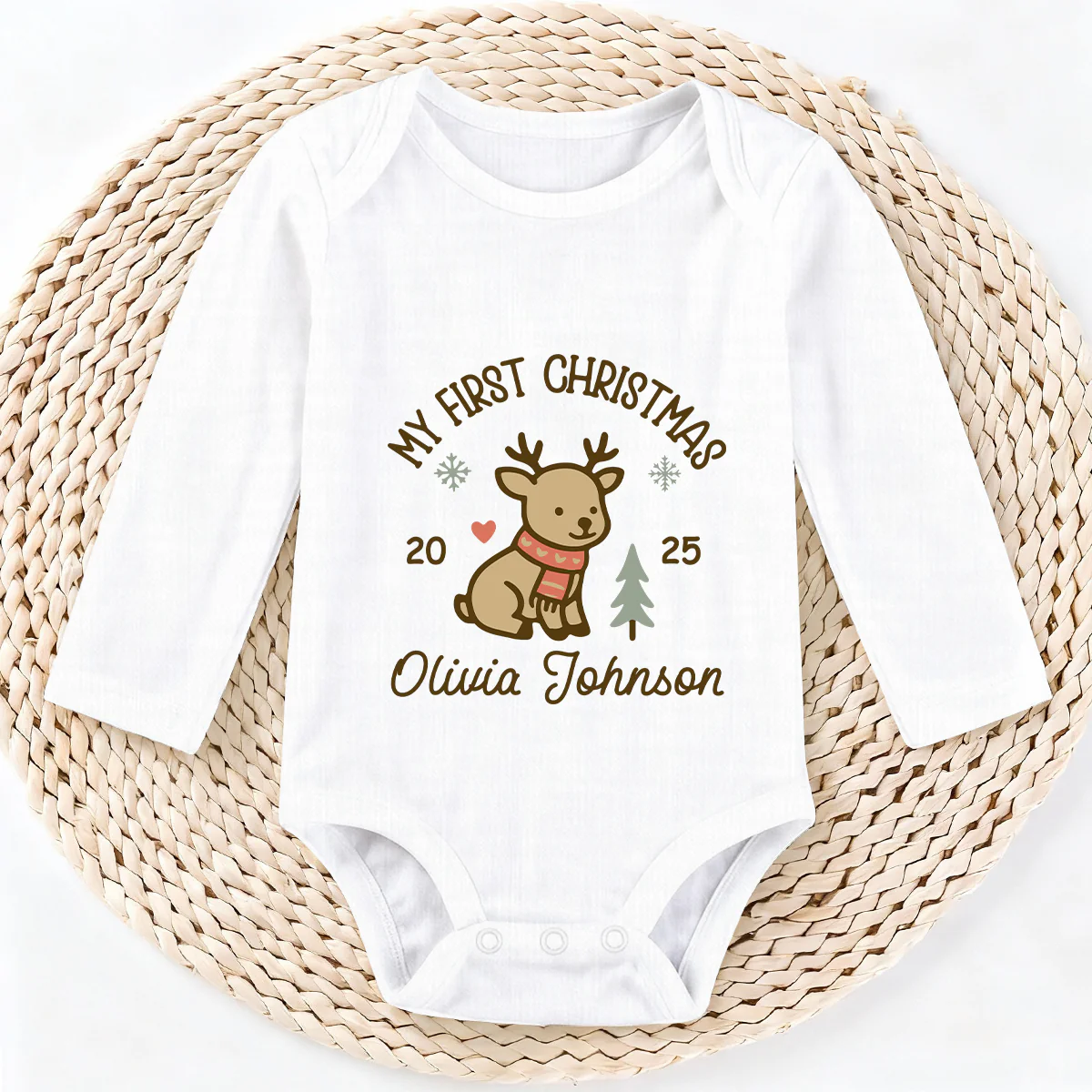 Baby's First Christmas Matching Family Gift - Personalized Long Sleeve Baby Onesie