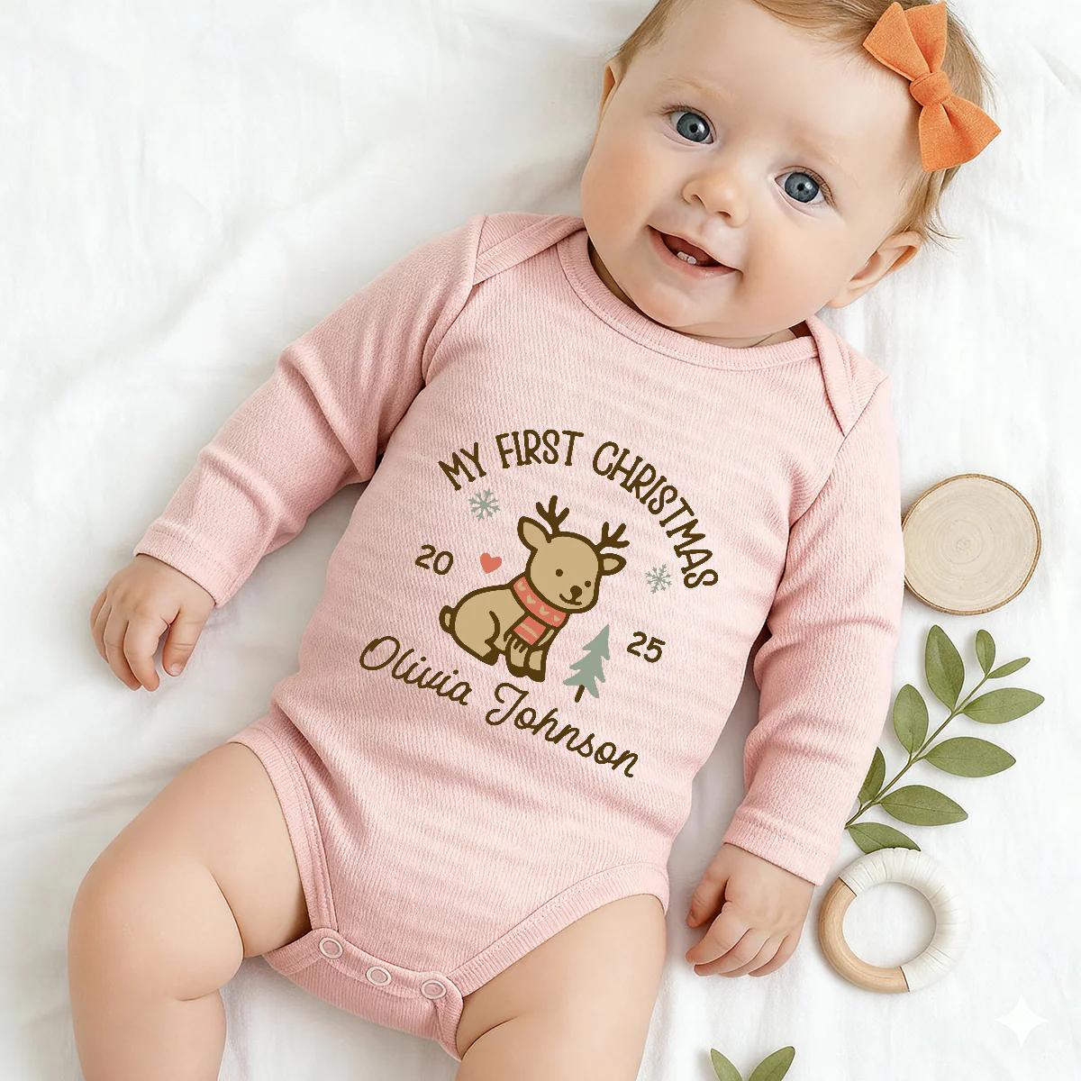 Baby's First Christmas Matching Family Gift - Personalized Long Sleeve Baby Onesie - Image 3