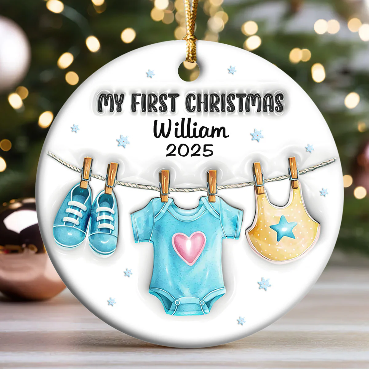 Baby's First Christmas Memory - Personalized Round Shaped Ceramic Ornament - Image 3