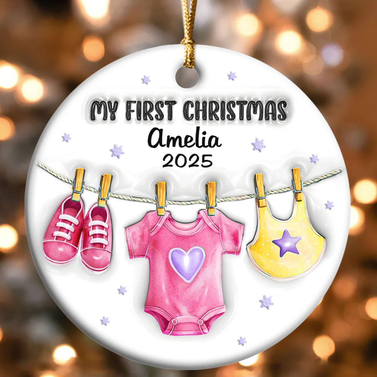 Baby's First Christmas Memory - Personalized Round Shaped Ceramic Ornament - Image 4