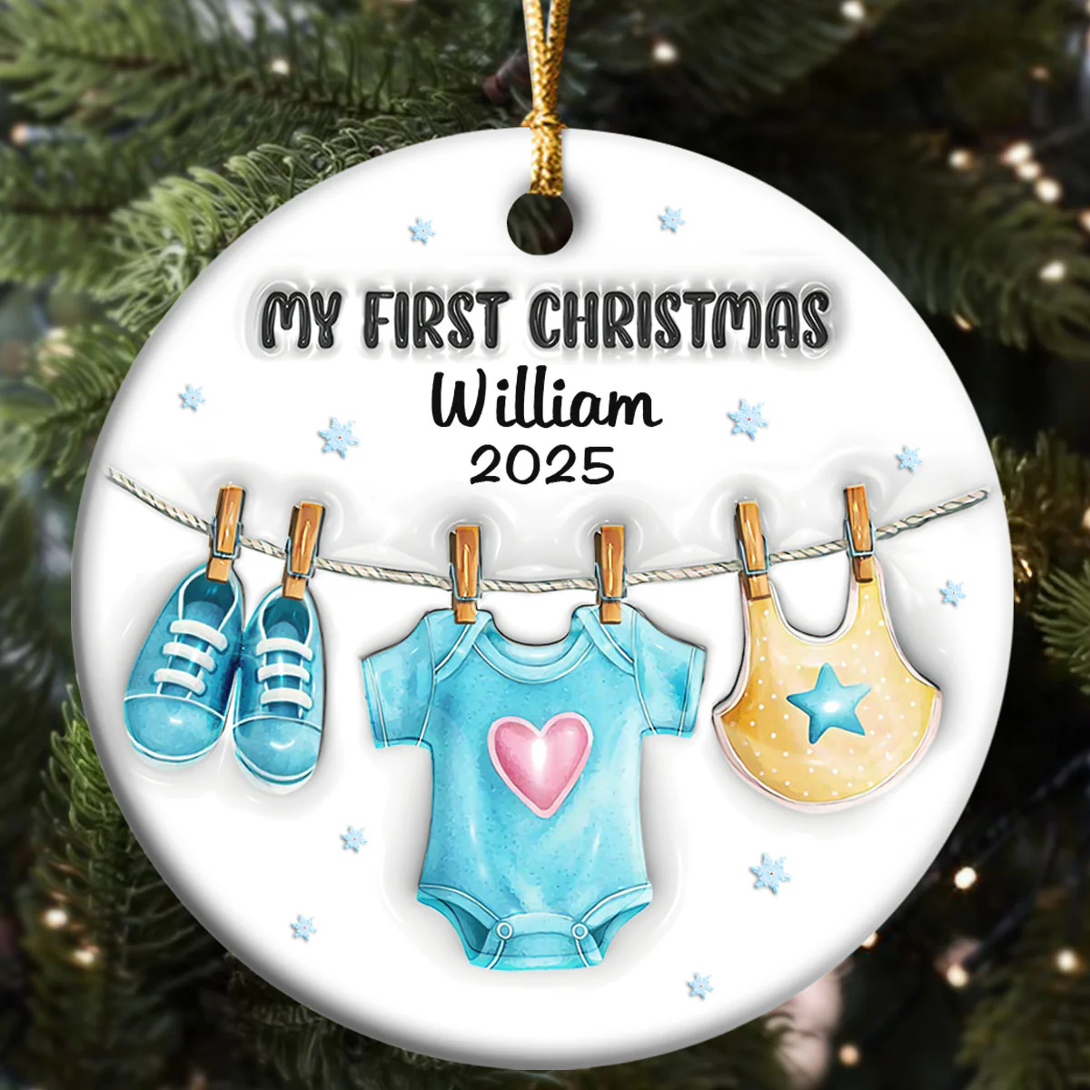 Baby's First Christmas Memory - Personalized Round Shaped Ceramic Ornament - Image 5