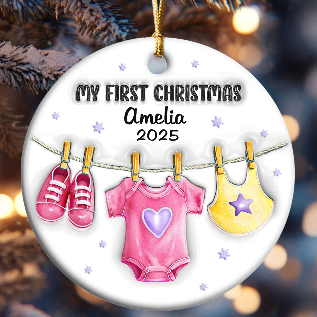 Baby's First Christmas Memory - Personalized Round Shaped Ceramic Ornament - Image 6