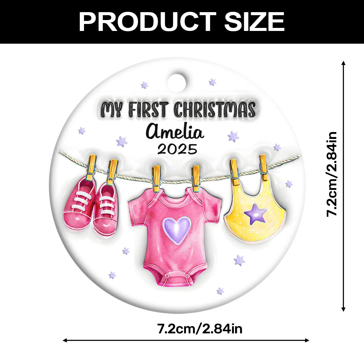Baby's First Christmas Memory - Personalized Round Shaped Ceramic Ornament - Image 7