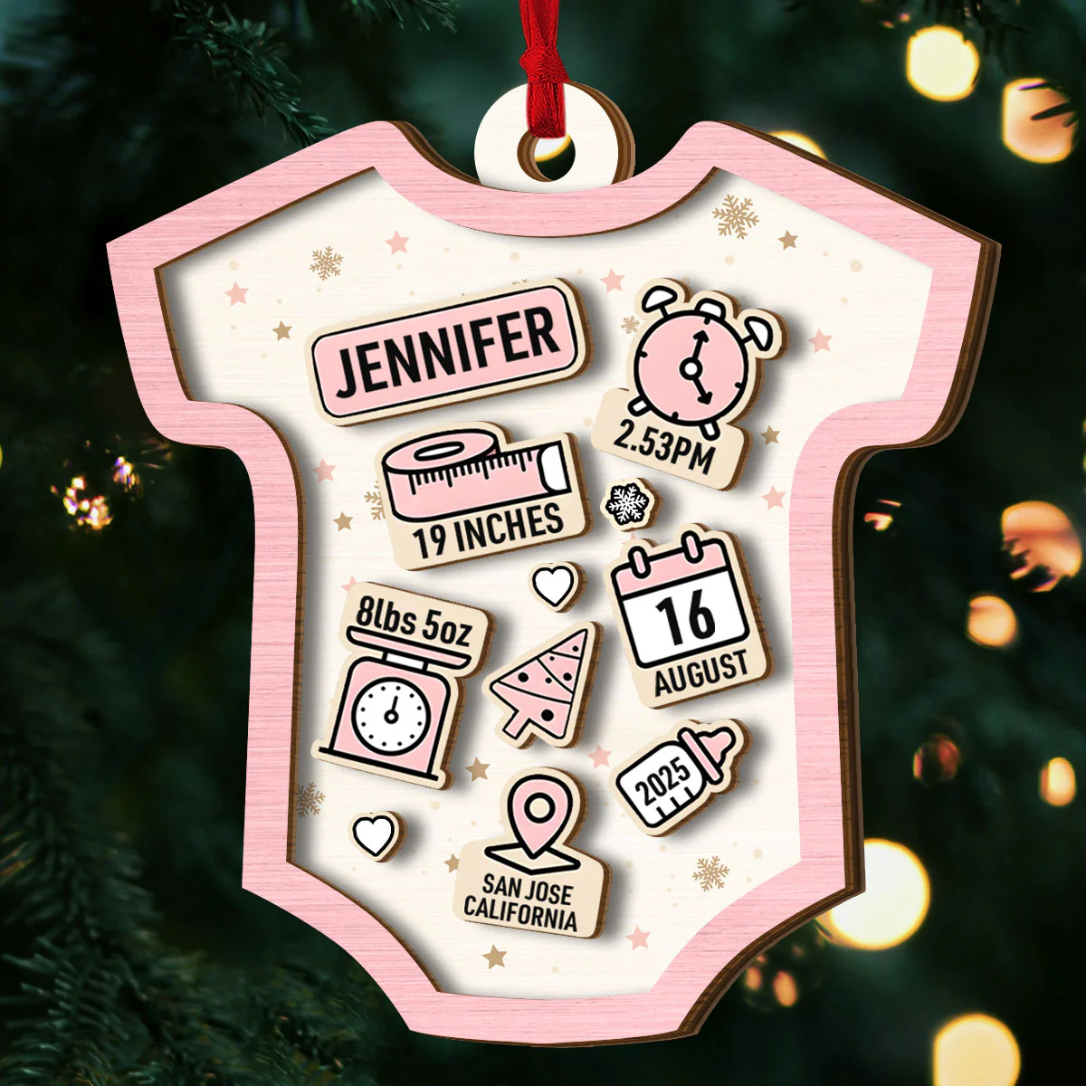 Baby's First Christmas Onesie - Personalized 2-Layered Wooden Ornament