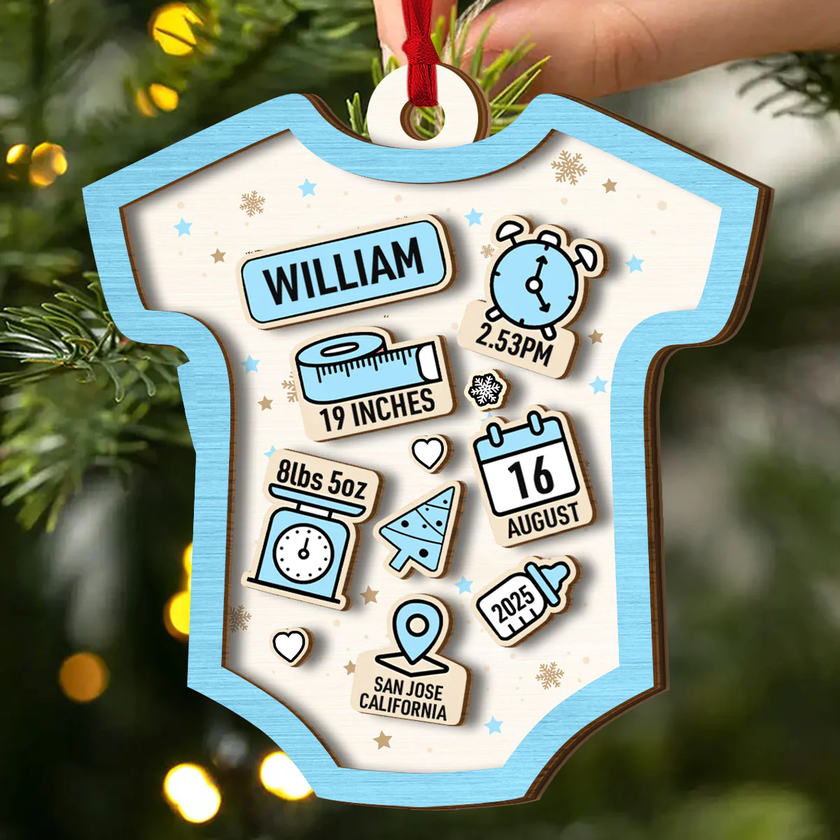 Baby's First Christmas Onesie - Personalized 2-Layered Wooden Ornament - Image 2