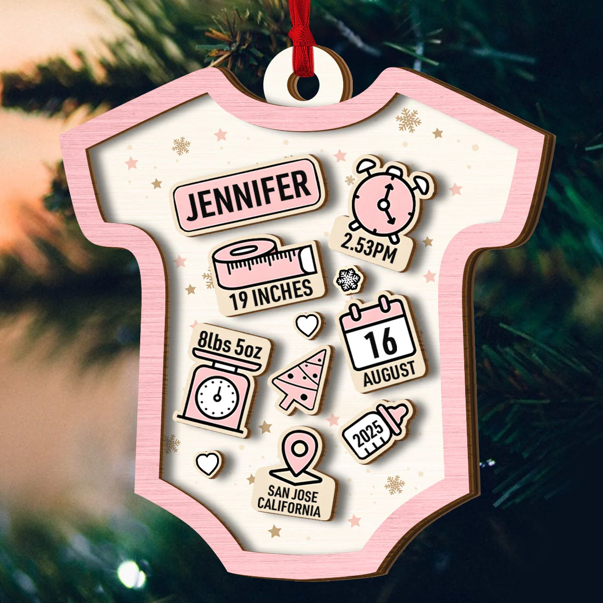 Baby's First Christmas Onesie - Personalized 2-Layered Wooden Ornament - Image 5