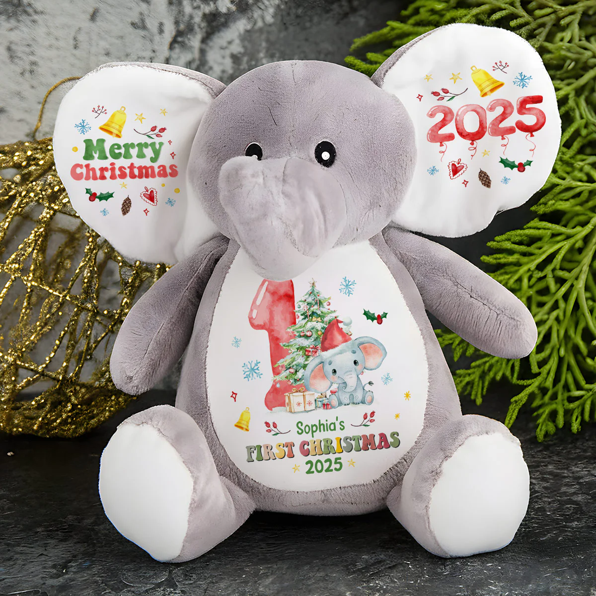 Baby's First Christmas - Personalized Stuffed Elephant - Image 3