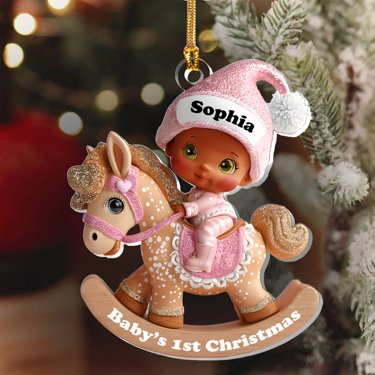 Baby’s First Christmas Rocking Horse Keepsake - Personalized 1-Layer Acrylic Ornament - Image 6
