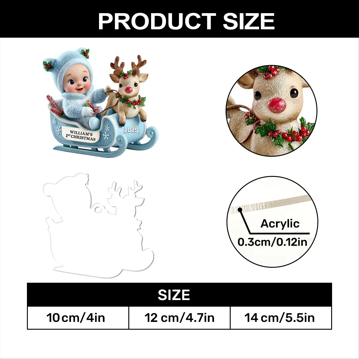 Baby's First Christmas Sleigh - Personalized 1-Layer Acrylic Ornament - Image 7