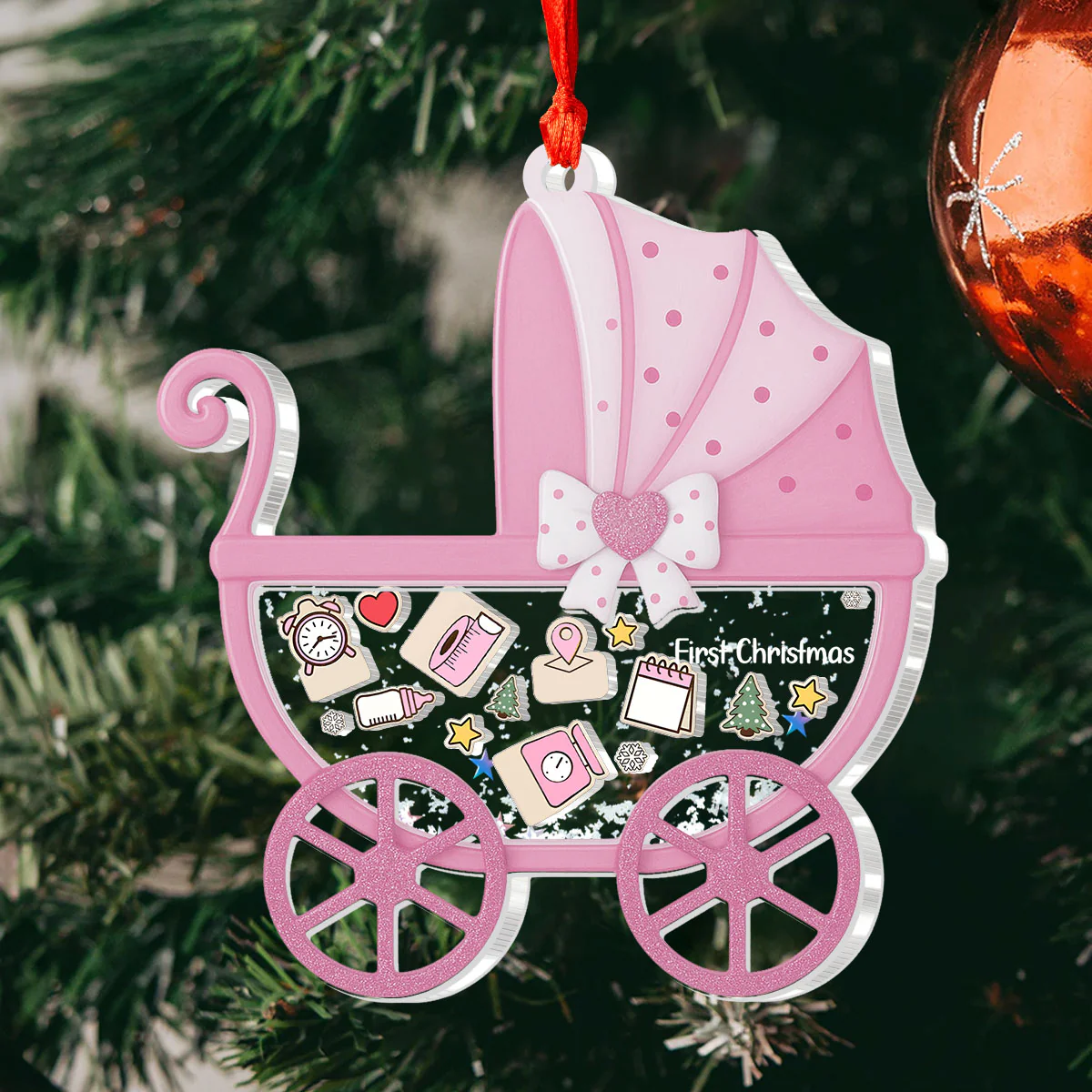 Baby's First Christmas Stroller - Personalized 3 Layered Christmas Shaker Ornament - Image 3