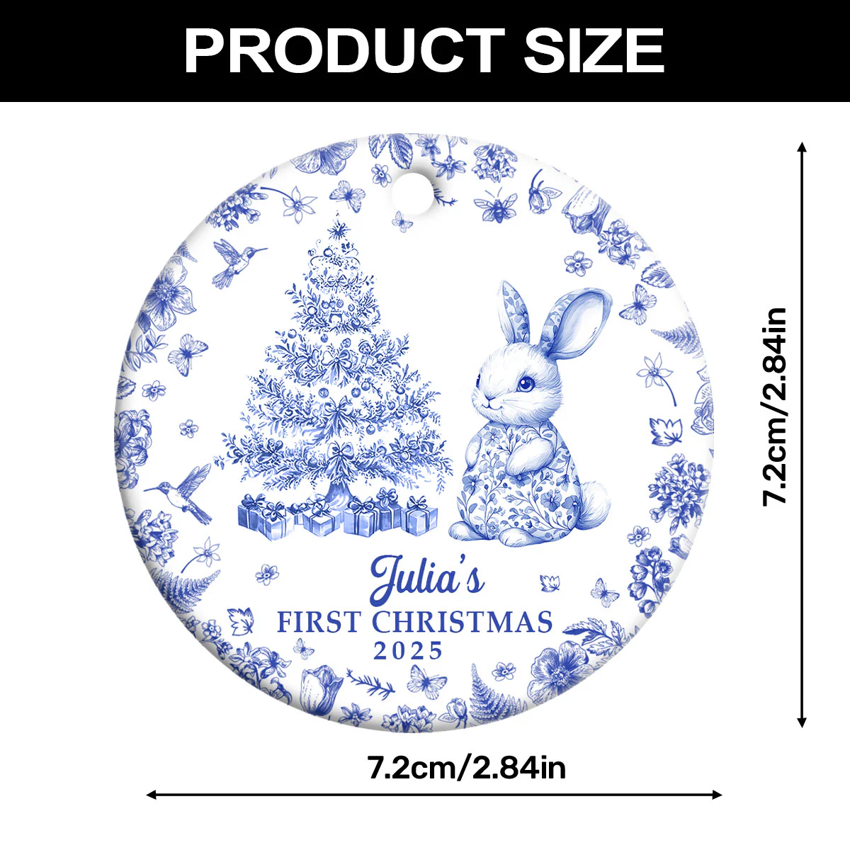 Baby's First Christmas Toile De Jouy - Personalized Round Shaped Ceramic Ornament - Image 7