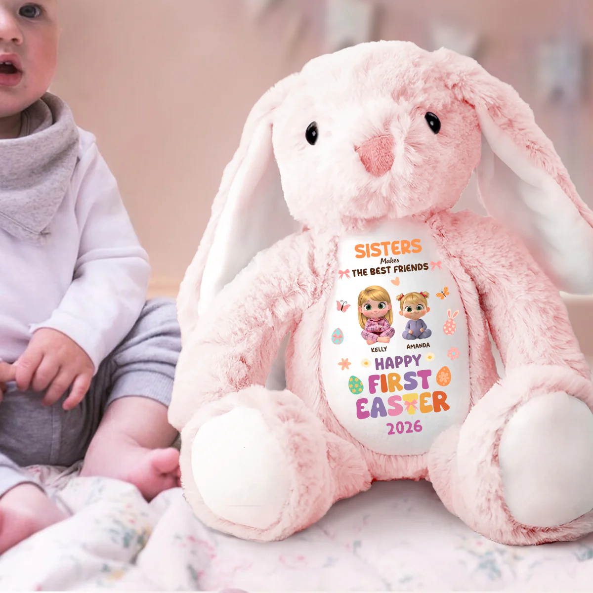 Baby's First Easter Sister Edition Brother Edition  - Personalized Stuffed Bunny - Image 2