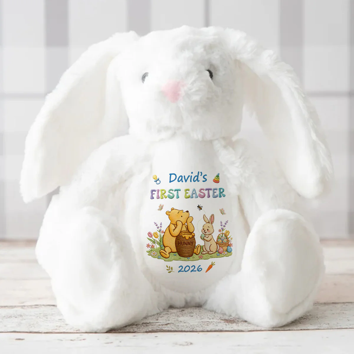 Baby's First Easter With Pooh - Personalized Stuffed Bunny - Image 3