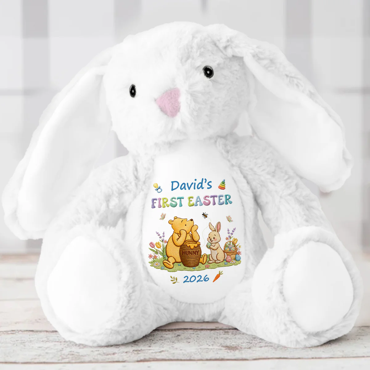 Baby's First Easter With Pooh - Personalized Stuffed Bunny - Image 5