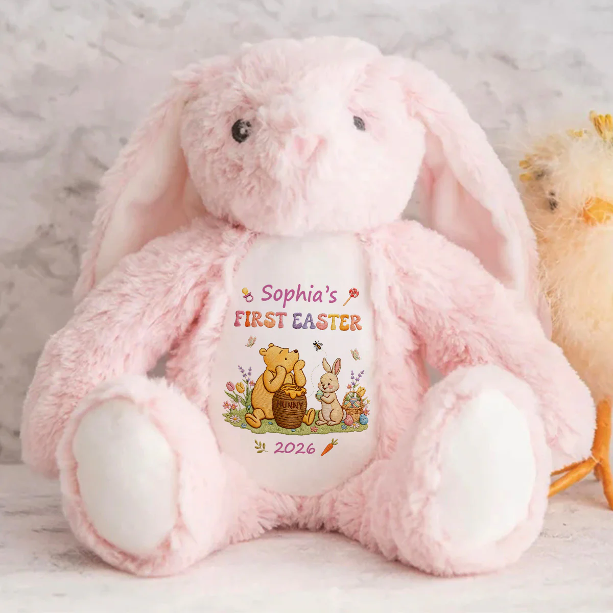 Baby's First Easter With Pooh - Personalized Stuffed Bunny - Image 7