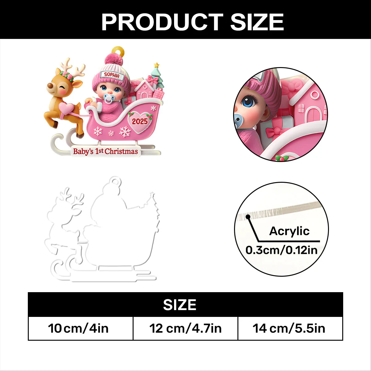 Baby Santa In Sleigh - Personalized 1-Layer Acrylic Ornament - Image 7