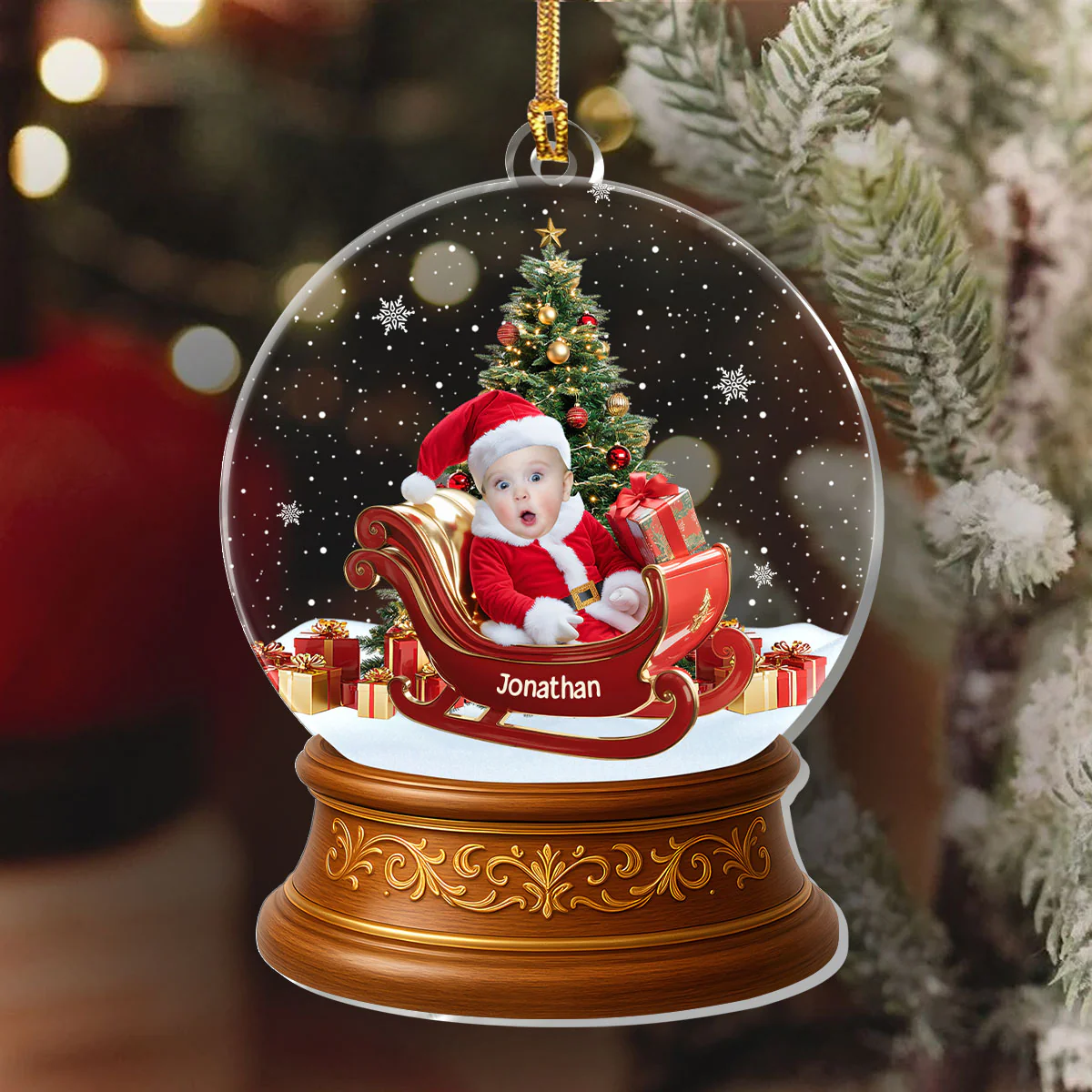 Baby Upload Photo In Snow Globe - Personalized 1-Layer Acrylic Ornament - Image 6