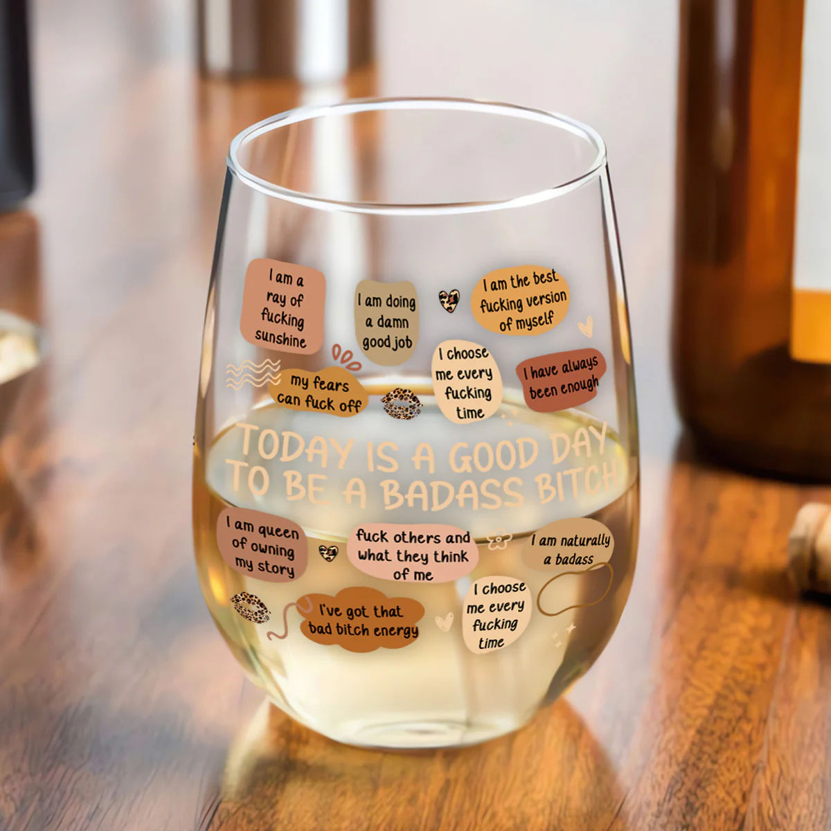 Badass B*tch - Personalized Stemless Wine Glass - Image 4