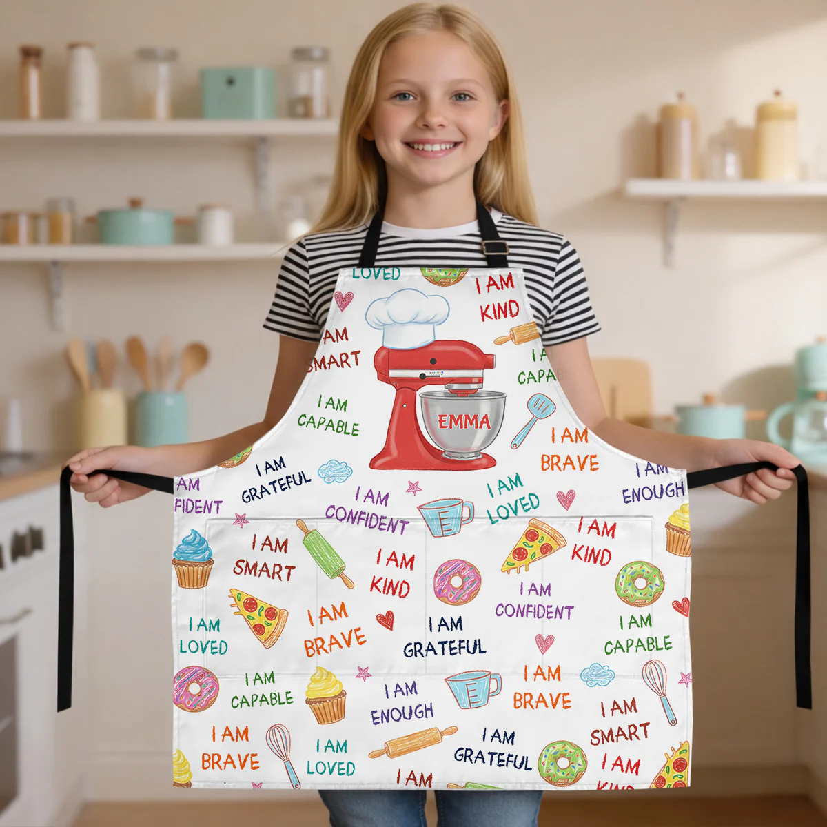 Baking I Am Kind Smart Loved - Personalized Kid Apron With Pocket - Image 3