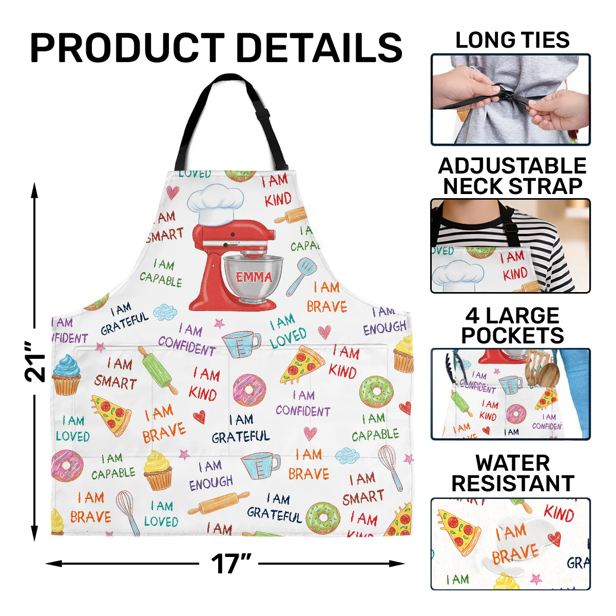 Baking I Am Kind Smart Loved - Personalized Kid Apron With Pocket - Image 5