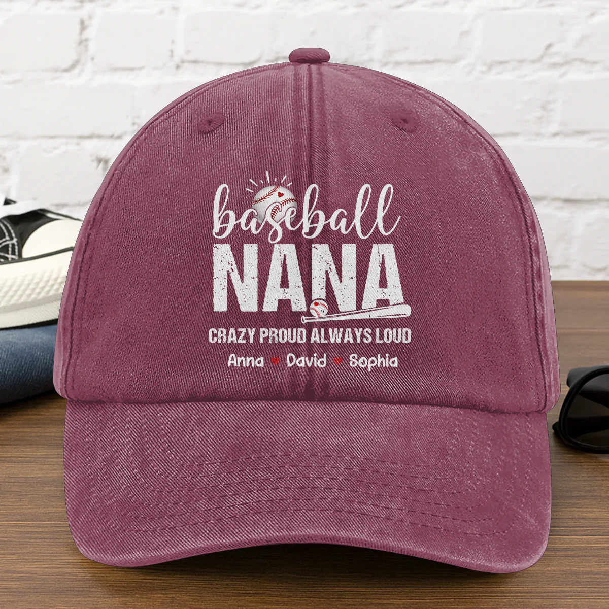 Baseball Nana Gift For Grandma, Mom - Personalized Vintage Washed Denim Cap