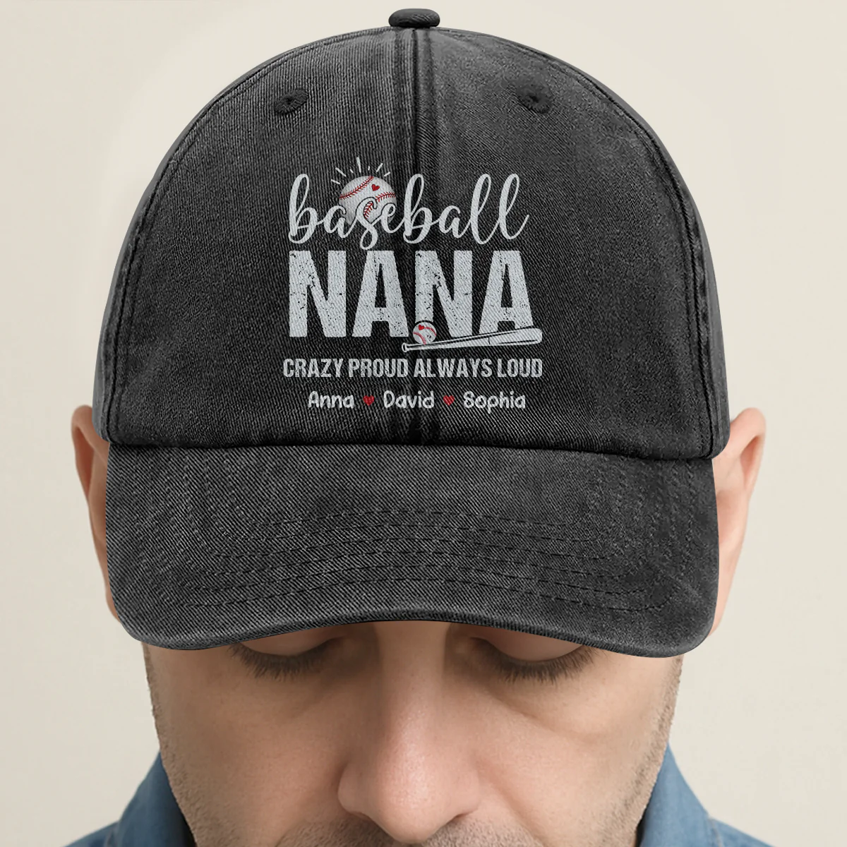Baseball Nana Gift For Grandma, Mom - Personalized Vintage Washed Denim Cap - Image 2