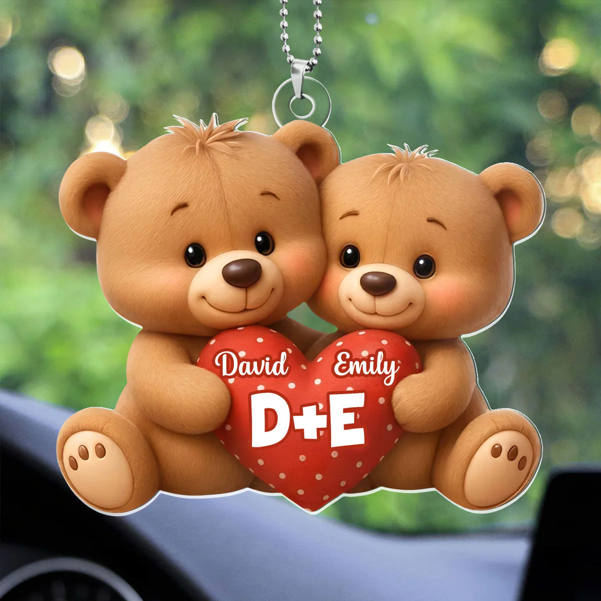 Bear Couple Holding Heart - Personalized Car Acrylic Hanging Ornament - Image 3