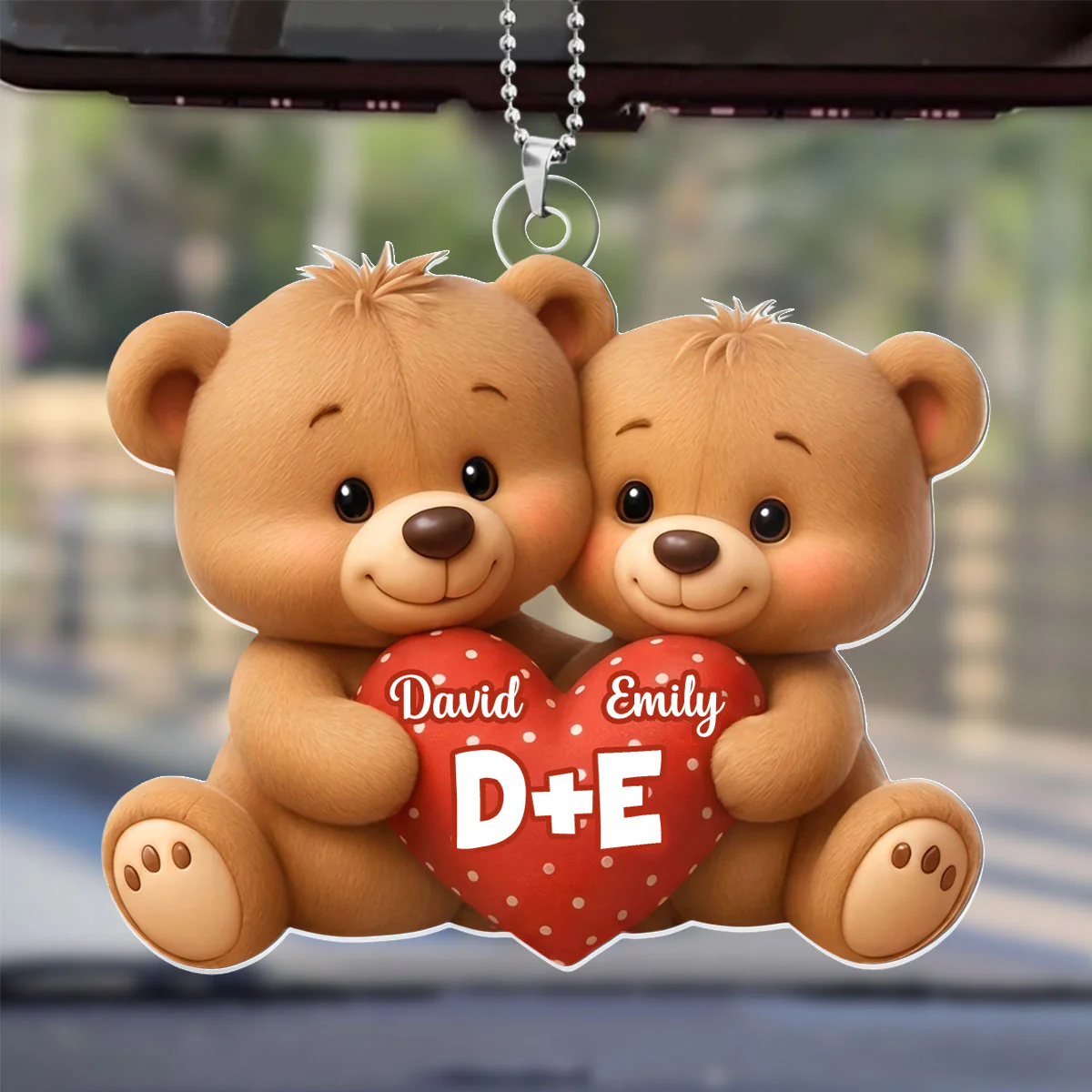 Bear Couple Holding Heart - Personalized Car Acrylic Hanging Ornament - Image 4