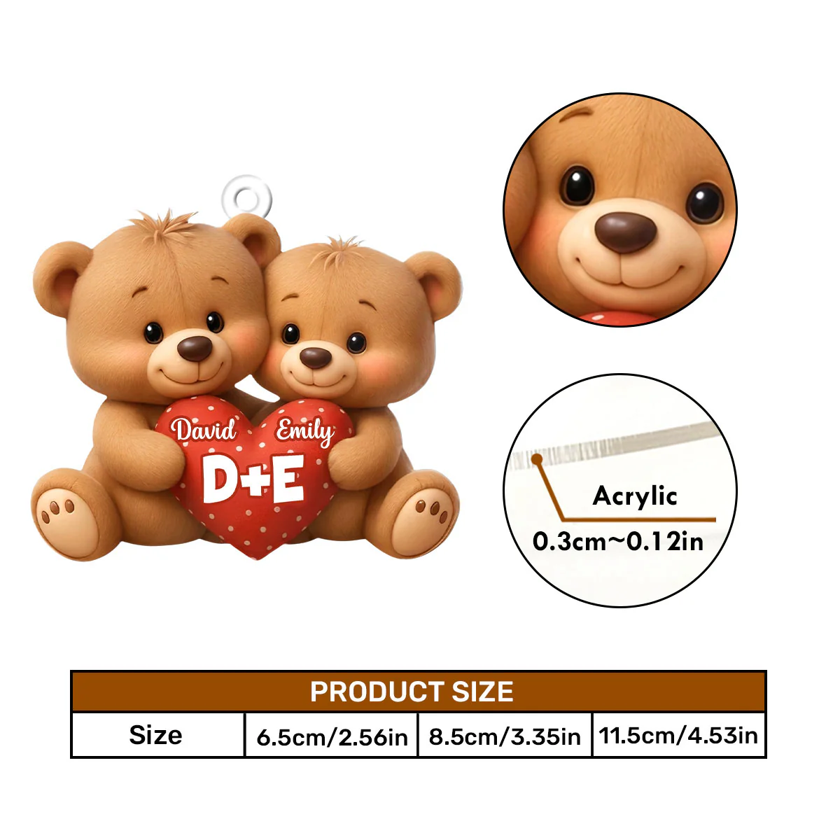 Bear Couple Holding Heart - Personalized Car Acrylic Hanging Ornament - Image 5