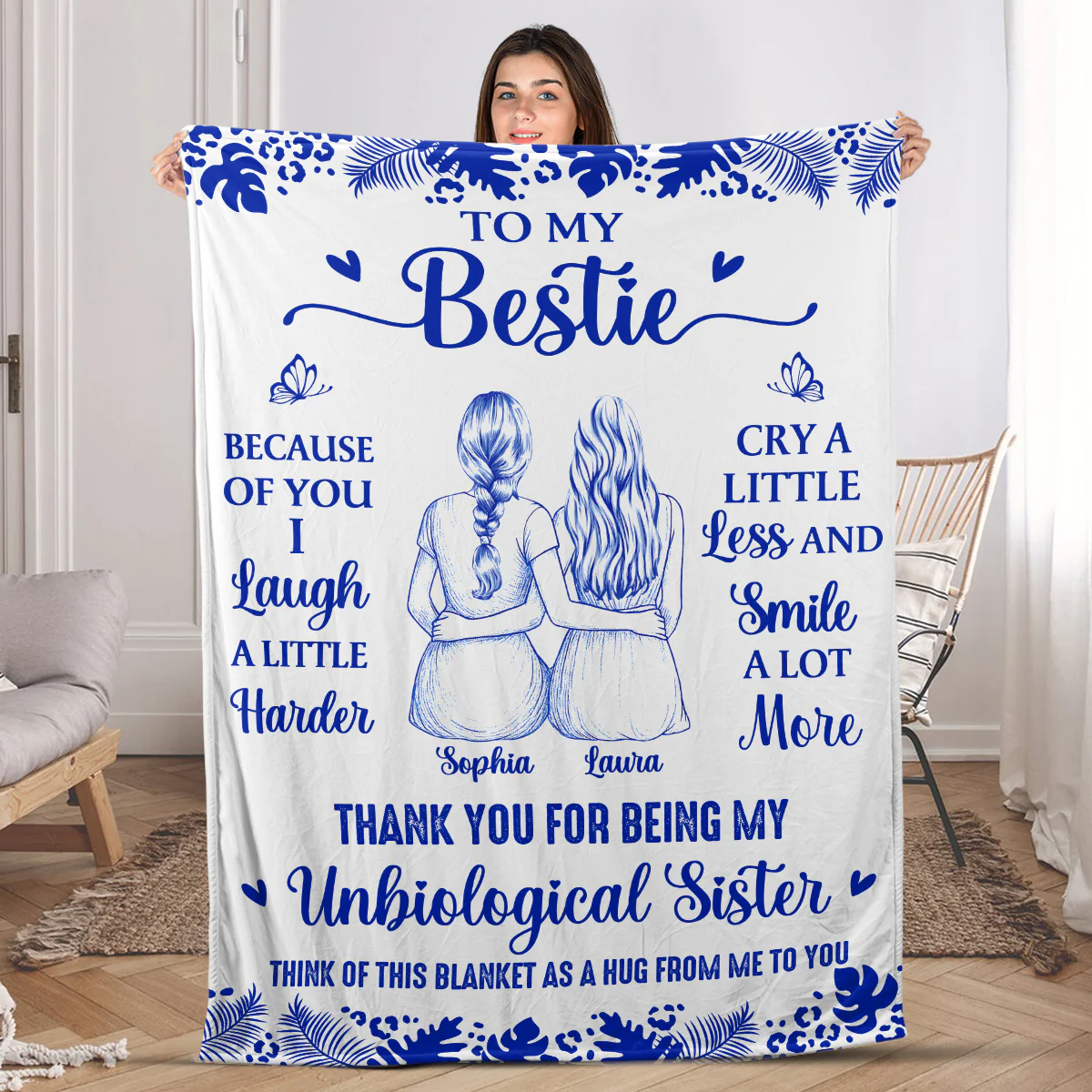 Because Of You, I Laugh A Little Harder - Personalized Fleece Blanket