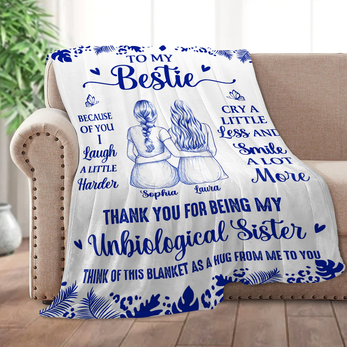 Because Of You, I Laugh A Little Harder - Personalized Fleece Blanket - Image 2