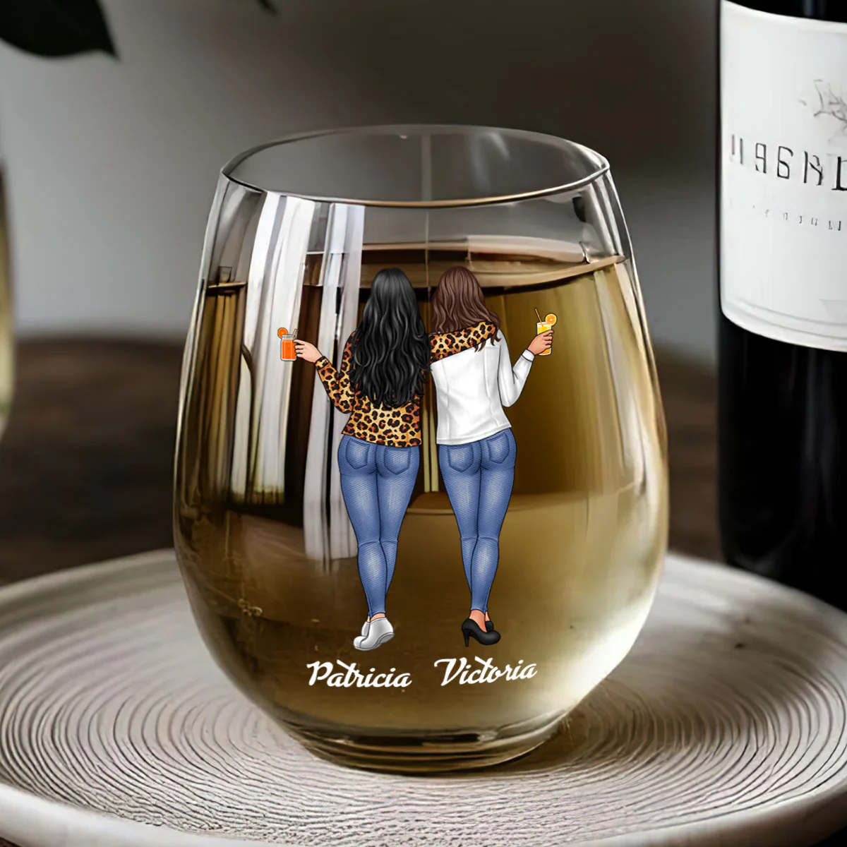 Because Of You I Laugh A Little Harder - Personalized Stemless Wine Glass - Image 5