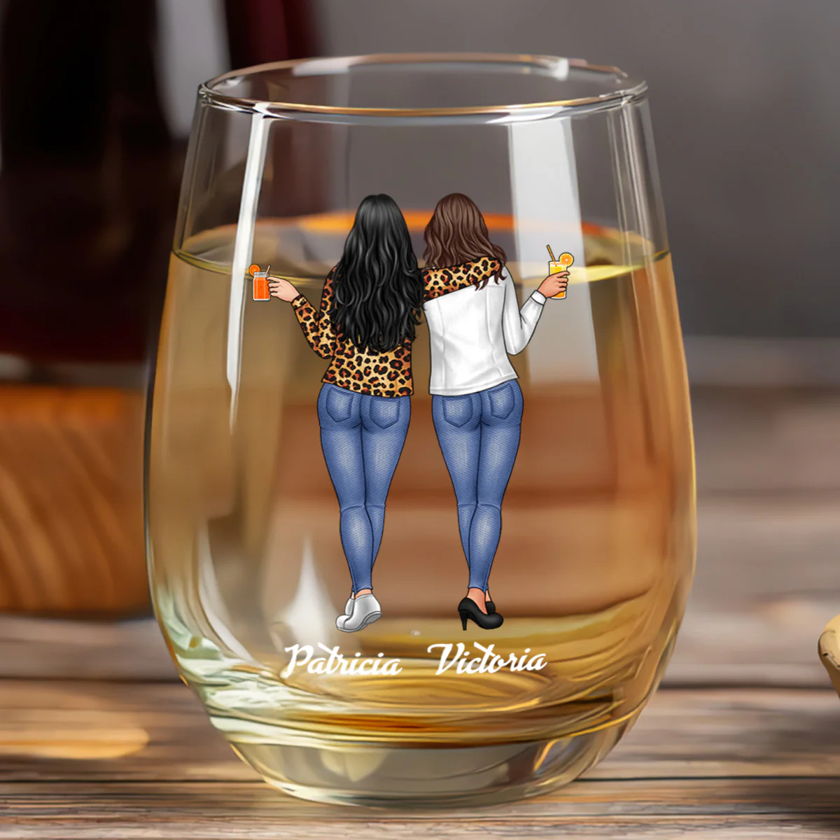 Because Of You I Laugh A Little Harder - Personalized Stemless Wine Glass - Image 6