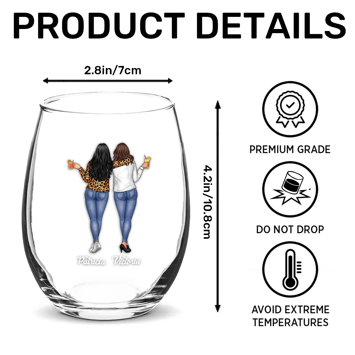 Because Of You I Laugh A Little Harder - Personalized Stemless Wine Glass - Image 7
