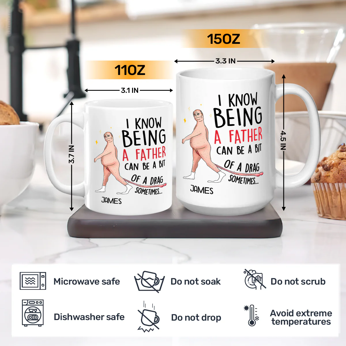 Being A Father Can Be A Drag Sometimes - Personalized Ceramic Coffee Mug - Image 3