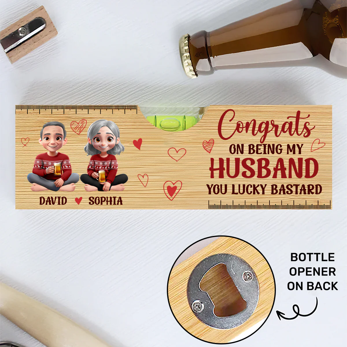 Being My Husband  - Personalized Wooden Spirit Level Bottle Opener