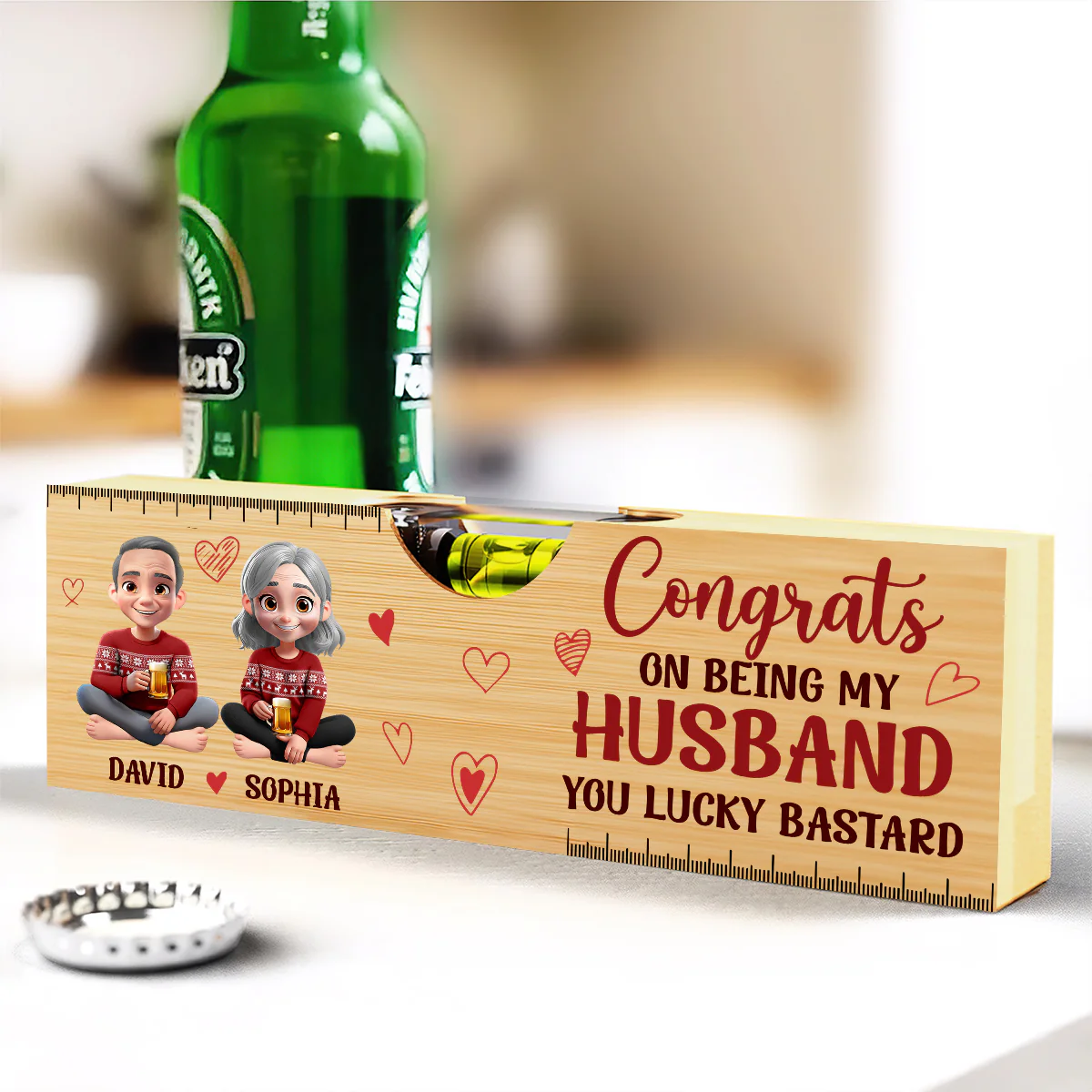 Being My Husband  - Personalized Wooden Spirit Level Bottle Opener - Image 2