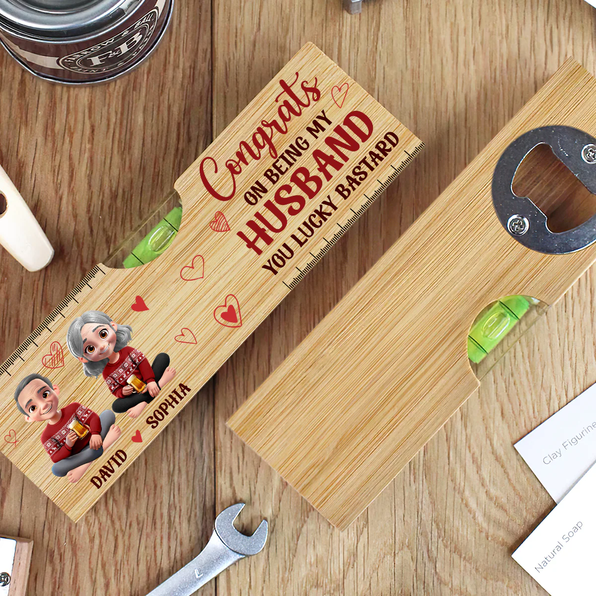 Being My Husband  - Personalized Wooden Spirit Level Bottle Opener - Image 3