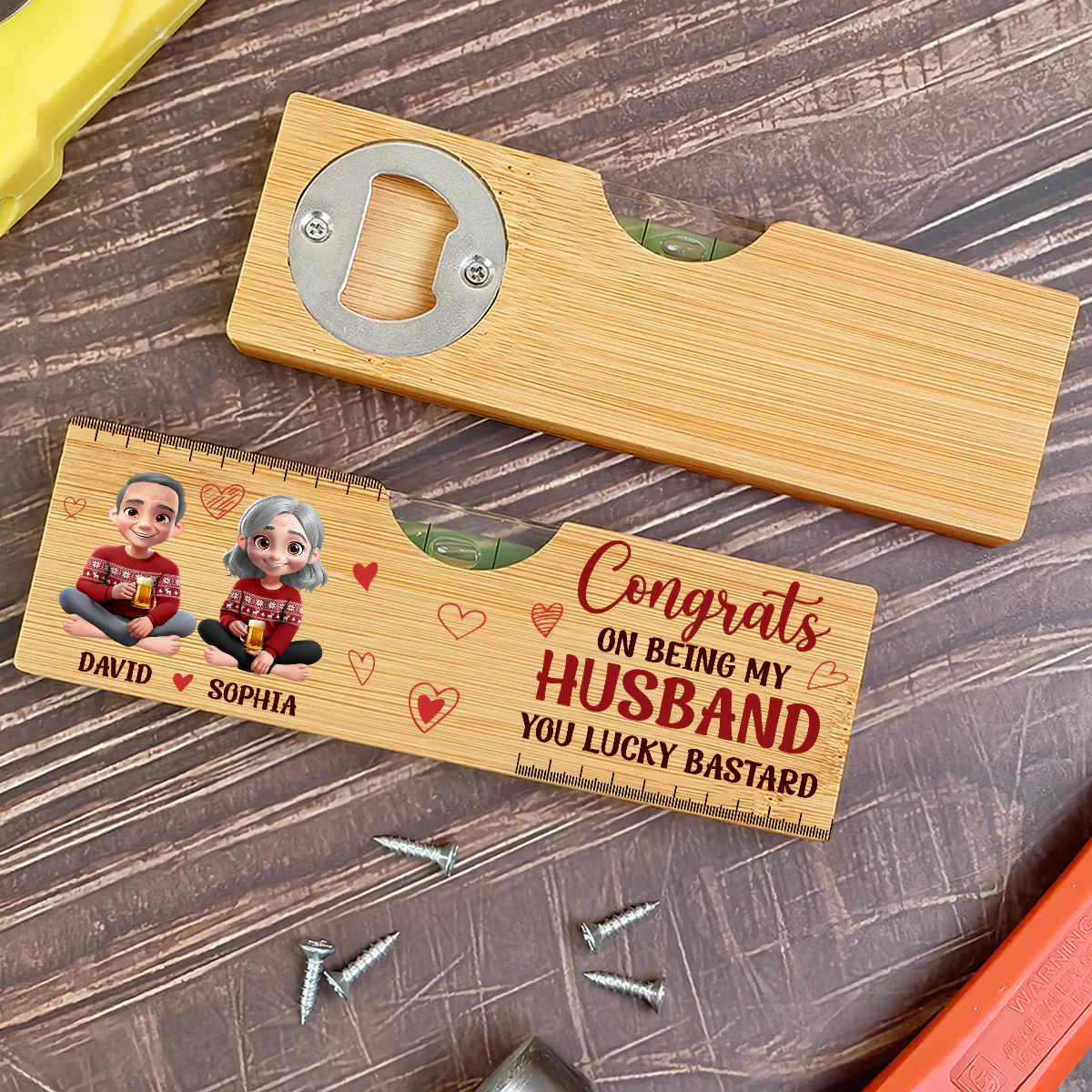 Being My Husband  - Personalized Wooden Spirit Level Bottle Opener - Image 5