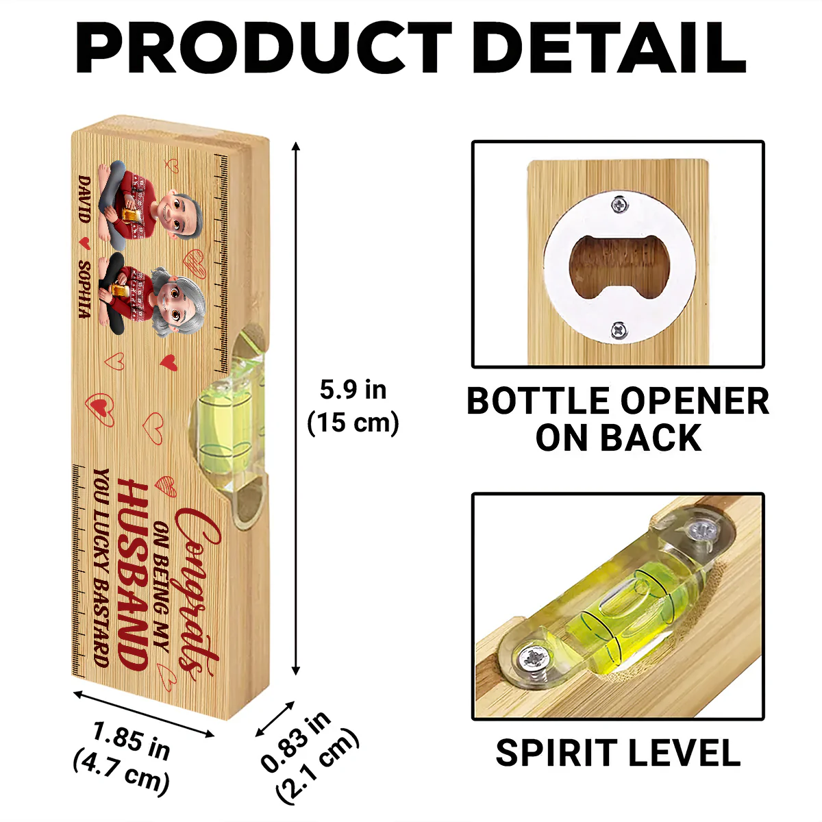 Being My Husband  - Personalized Wooden Spirit Level Bottle Opener - Image 6
